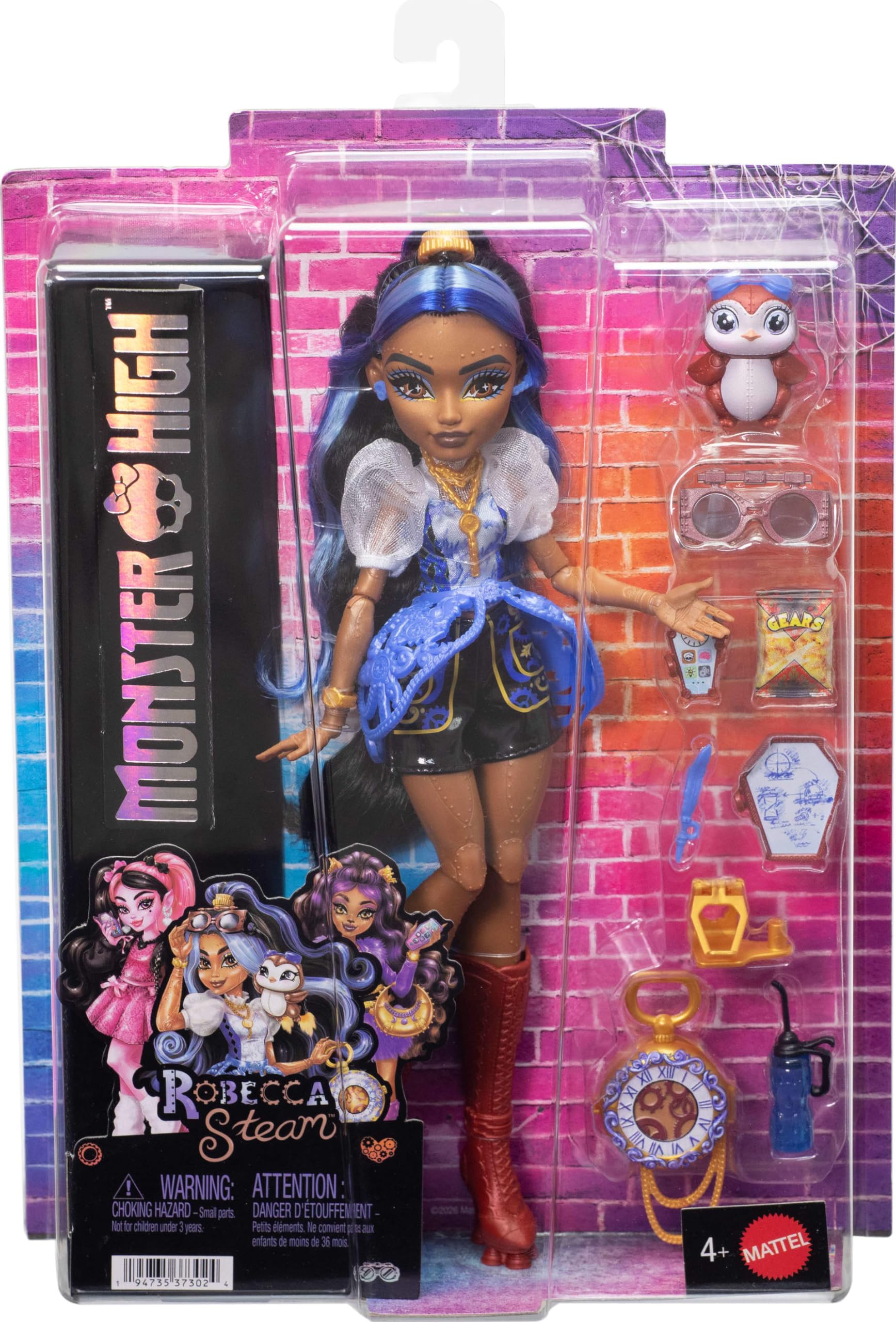 Кукла Monster High, Робекка Стим в синей блузке и черных шортах  - фото 5