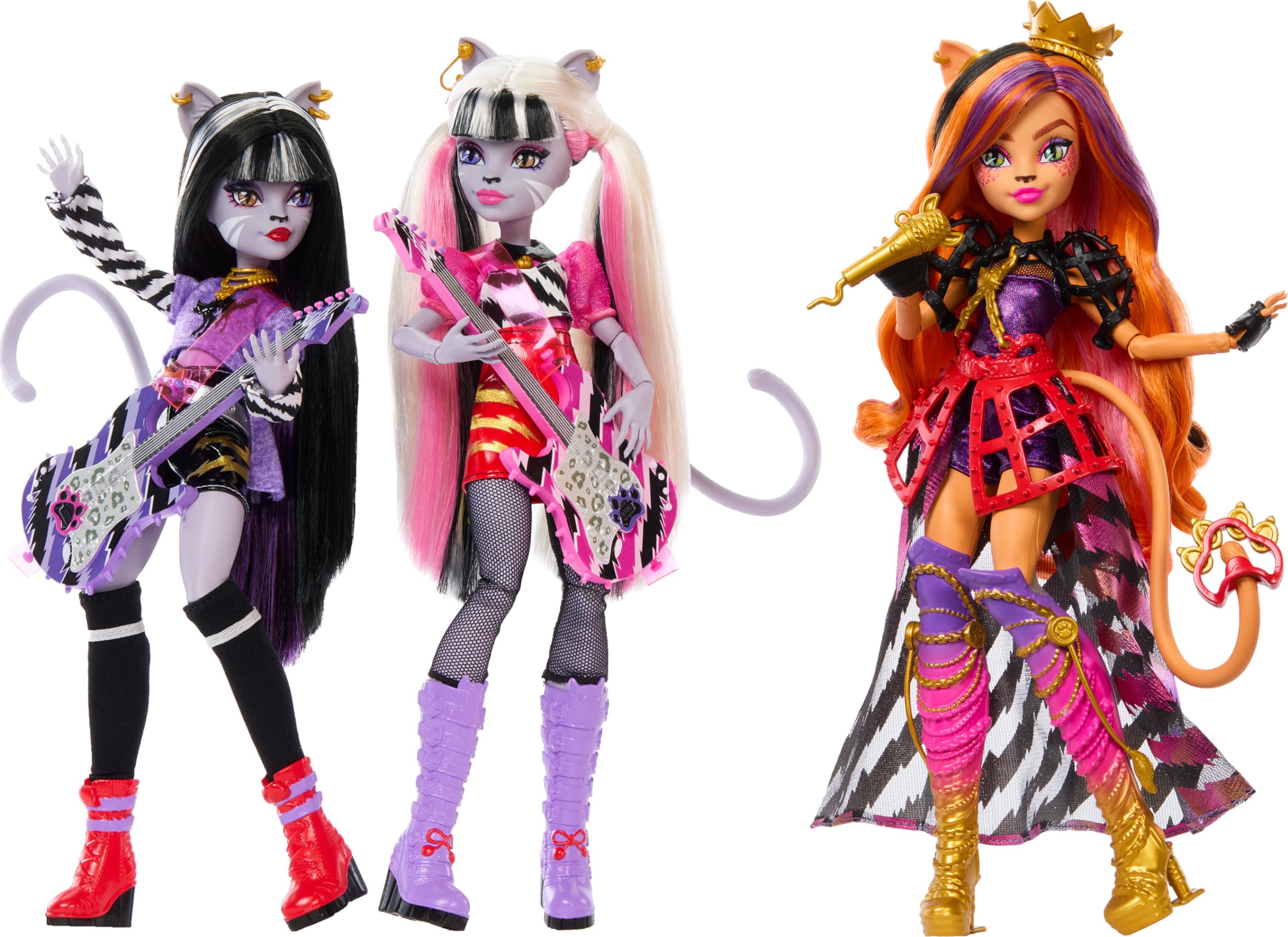 Куклы Monster High, набор из трех кукол Hissfits Band с Торалей Страйп, Мяулодией и Пурсефоной