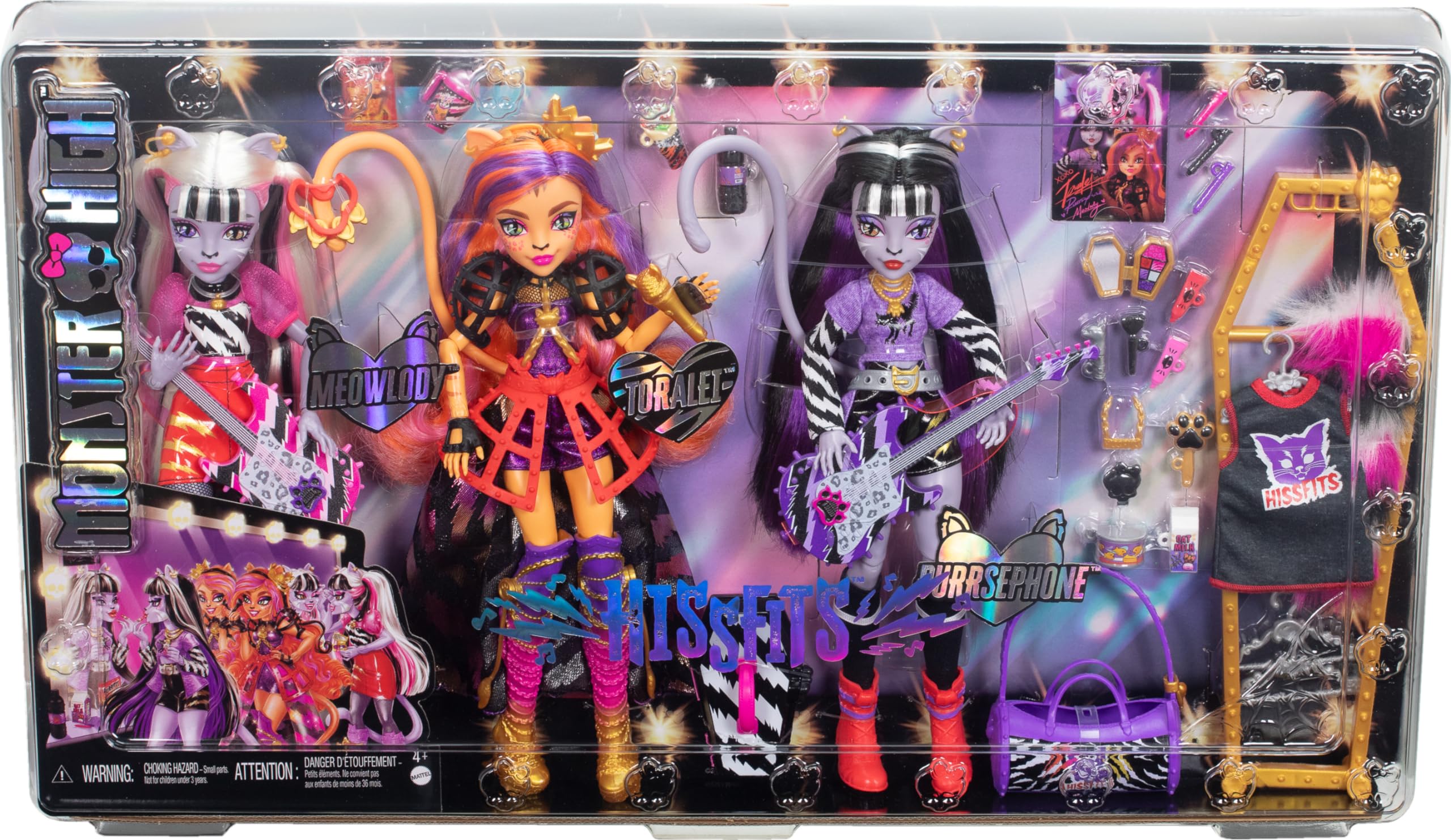 Куклы Monster High, набор из трех кукол Hissfits Band с Торалей Страйп, Мяулодией и Пурсефоной