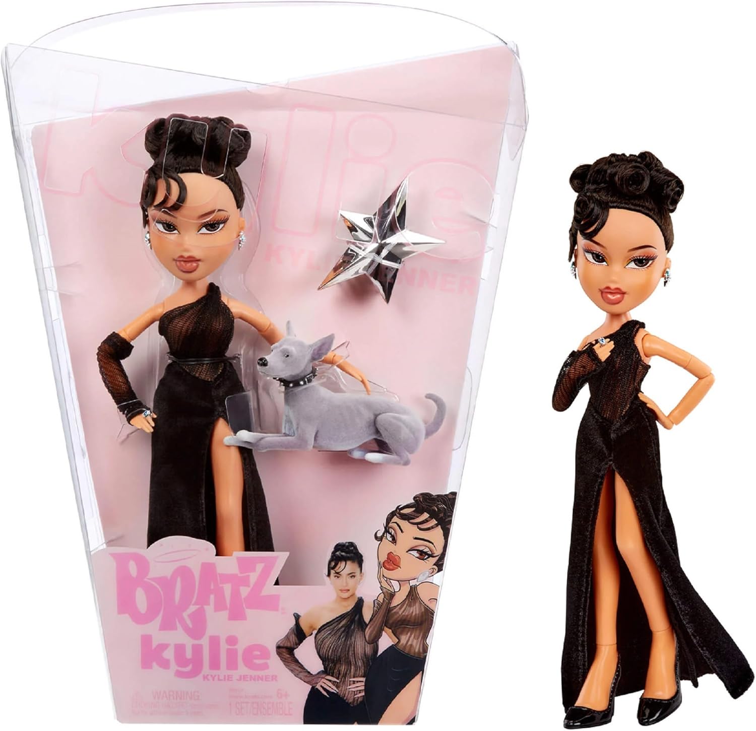 Ночная модная кукла Bratz x Kylie Jenner с вечерним платьем, собакой и плакатом - фото 5
